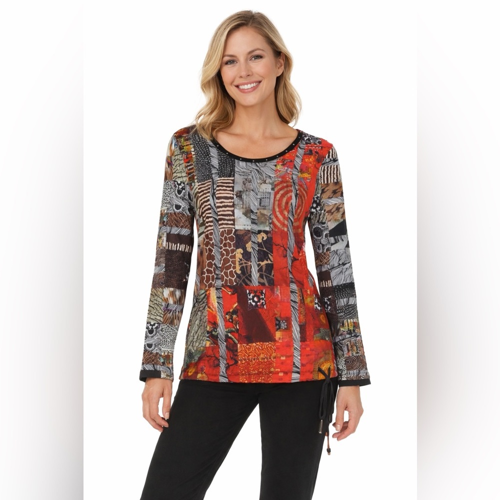 DOLCEZZA Vibrant Patchwork Long Sleeve Blouse NWT